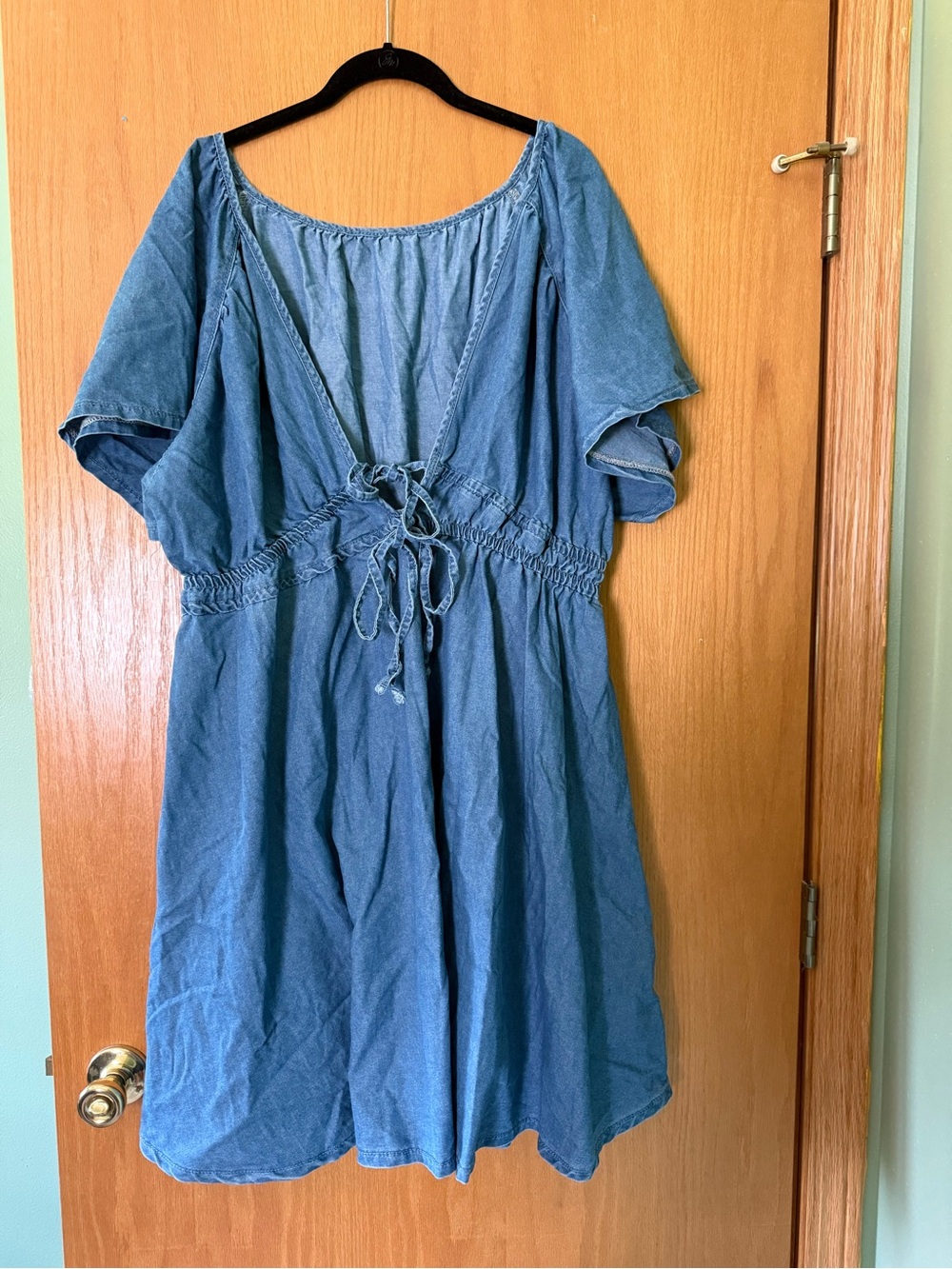 Denim Tie-Detail Short Sleeve Dress